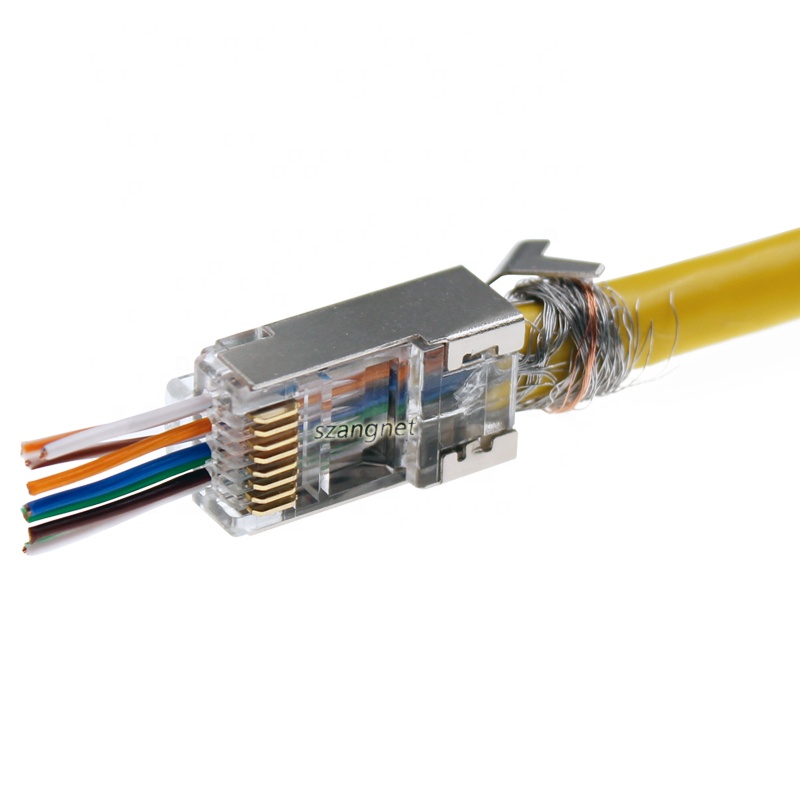 Cat7 RJ45 korumalı modüler fiş altın kaplama geçiş RJ45 Cat7 konektörü