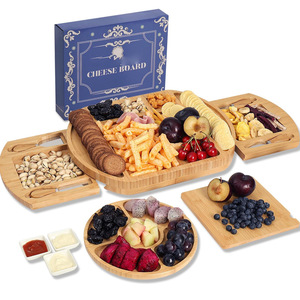 Juego de bandejas de servir de bambú de 15.75x12.99 pulgadas con cuchillos para queso, para aperitivos, frutas, vino y decoraciones para el hogar - Product Image 2