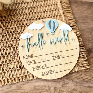Ornement mural en <span class=keywords><strong>bois</strong></span> personnalisable pour chambre de bébé : Statistiques de naissance, nom, date, poids et longueur – Décoration artisanale pour chambre d'enfant - Product Image 2