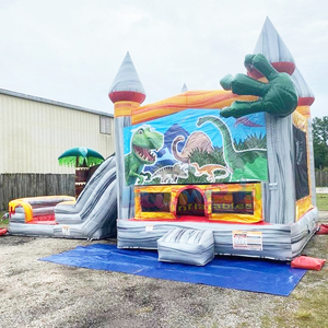 Dual lane kids outdoor party jumpers bouncy castle <b>inflatable</b> T-rex bounce <b>house</b> and water slide - Product Image 5