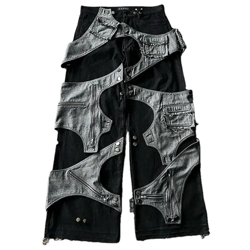 DIZNEW OEM custom pants men High quality applied-cloth printed cargo jeans Pure cotton detachable pants man