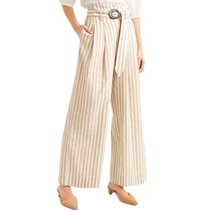 <span class=keywords><strong>Pantaloni</strong></span> larghi in cotone e <span class=keywords><strong>lino</strong></span> a righe da donna dell'ufficio di moda - Product Image 1