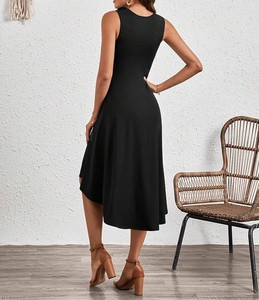 Vestido Midi Casual para Mujer, Color Verde Negruzco, con Cuello Redondo y Detalle Fruncido, Talla XL, Sin Mangas, Color Sólido, Venta al Por Mayor - Product Image 4