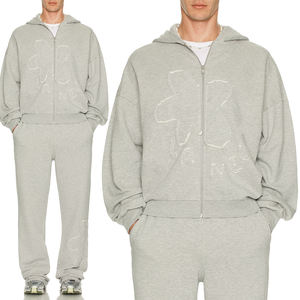 Sudadera con capucha y cremallera de algodón suave con logotipo bordado con apliques personalizados, sudadera con cremallera lavada de felpa francesa para hombre, diseño de Hip Hop - Product Image 1