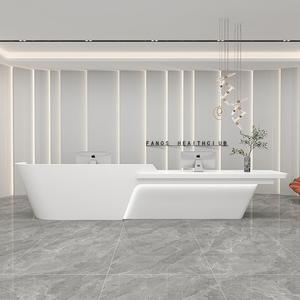 Moderno Escritorio de recepción integrado de madera hecho con pintura para hornear para edificio de oficinas para hotel salón de belleza <span class=keywords><strong>bar</strong></span> centro de ventas empresa - Product Image 1
