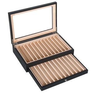 Estuche de Exhibición para Bolígrafos de Lujo en Negro Mate Lacado, Caja Organizadora de 2 Niveles con 24 Ranuras para Plumas Estilográficas, Cofre de Almacenamiento de Madera con Ventana de Vidrio - Product Image 6