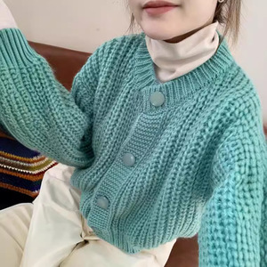 Rundhals ausschnitt Dick gestrickte kurze braune Strickjacke für Frauen 2024 Herbst und Winter New Style Kleine kurze Pullover Jacken oberteile - Product Image 3