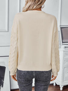 Pullover con nodo a tinta unita da donna a manica lunga libera retrò - Product Image 3