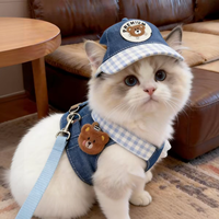 Nylon-Hundeleine und -Geschirr-Set aus Denim mit Kapuze und Gingham-Karo-Sommerkleidung für kleine Hunde und Katzen – Outdoor-Kleidung