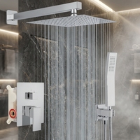 Système de douche mural moderne en laiton poli avec robinet monocommande à débit contrôlé, LED 3 fonctions, 16x24 pouces, en acier inoxydable carré