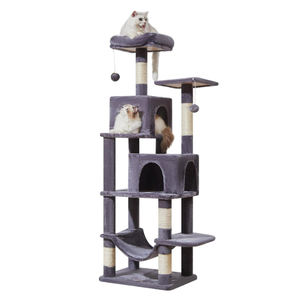 Pohon kucing kayu Playhouse tempat tidur Kondominium tiang gores dengan bola mainan hewan peliharaan bermain dan ruang istirahat - Product Image 1