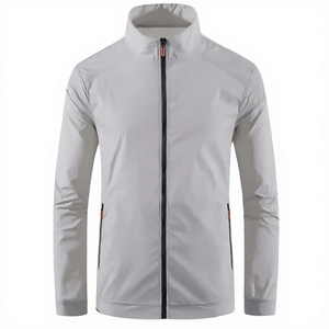 Men Lightweight Windproof Stand Collar Zipper Jacket Casual Outdoor Sports <b>Coat</b> Solid Color Polyester Shell Autumn Wear - Product Image 2
