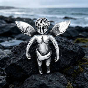 Pendentif Ange Cherubin Ailé en Acier Inoxydable Anti-ternissement, Collier Gothique Vintage Religieux, Vente en Gros Personnalisée - Product Image 1