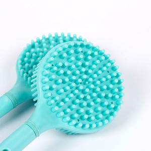 Brosse de bain en silicone bleu ciel, ovale, double face, à long manche, pour massage corporel, usage général - Product Image 1