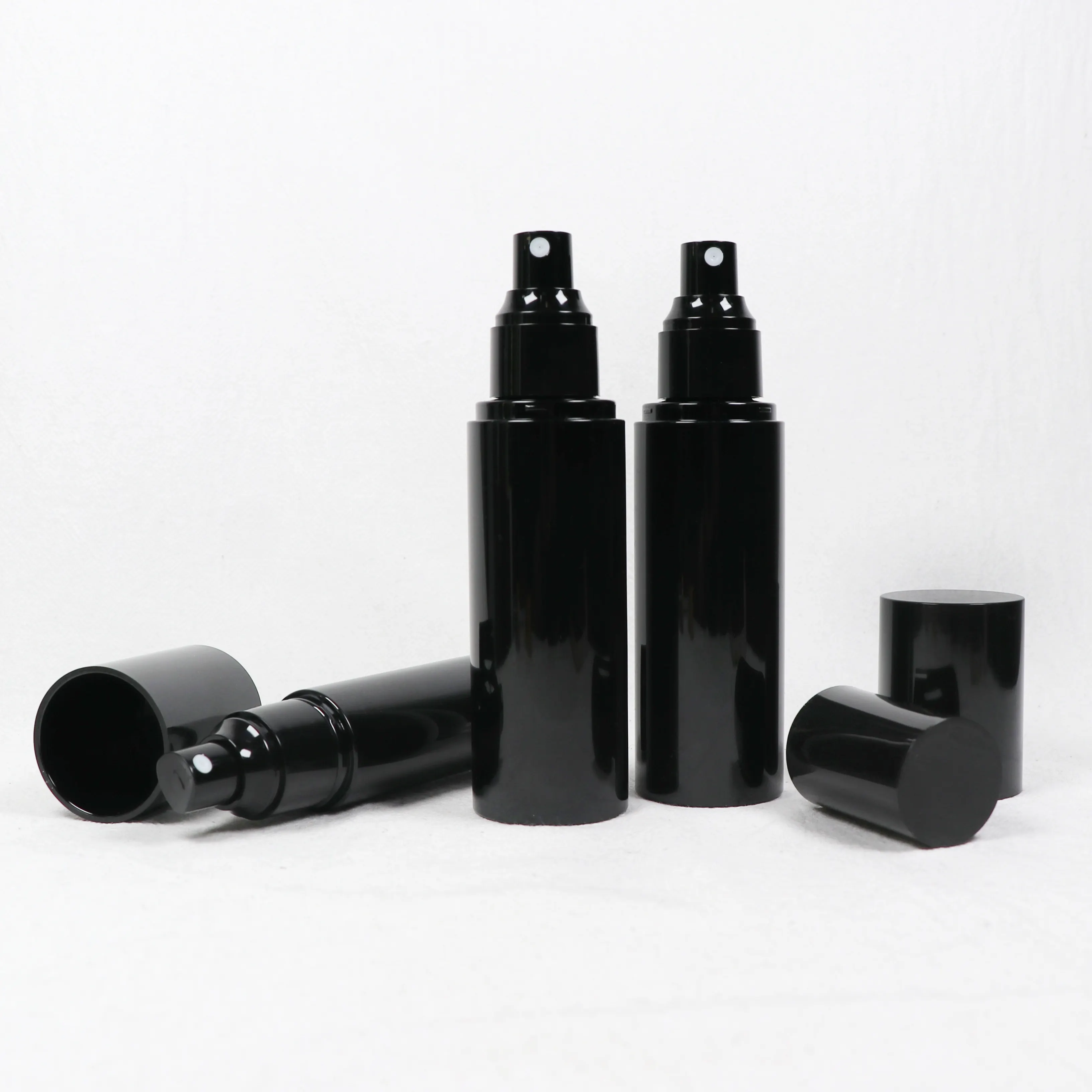Free sample 20ml 30ml 40ml 50ml 60ml 80ml 100ml plastic bright black fine alcohol popular mist spray bottles with black cap