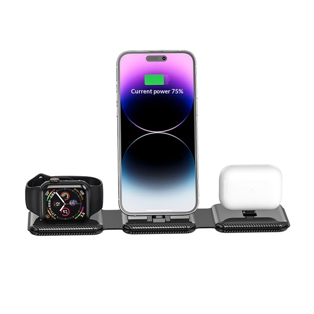Three-in-one Foldable Wireless Charger Magnetic Charging QC3.0 9V-2A Input Mobile Phones Earphones IWatch 1-8 Generations Model