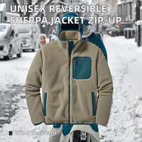 Veste unisexe décontractée d'hiver réversible en laine et polaire sherpa, col montant, imperméable, coupe-vent, logo personnalisé sur le devant