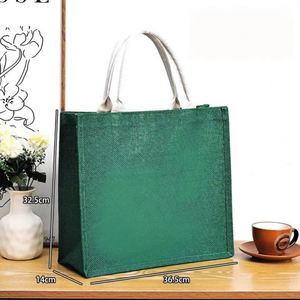 Sac fourre-tout en lin et jute écologique avec logo personnalisé, réutilisable, pour salons professionnels, emballage de vente au détail, marketing d'entreprise, sac promotionnel - Product Image 3