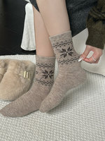 Chaussettes en laine épaisse tricotées jacquard à motif flocon de neige pour femmes, style Fair Isle, chaussettes thermiques d'hiver