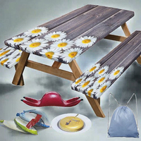 Housse de table de pique-nique moderne en polyester imperméable Haushead, housses de banc, motif fleur de camomille, 72 pouces, ensemble de 3 pièces, camping en plein air