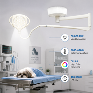 Lampe chirurgicale LED vétérinaire <span class=keywords><strong>EUR</strong></span> VET, montée au plafond, 100 000 heures, 60 000 Lux, 3000-6700K, autoclavable, avec poignée, pour usage vétérinaire - Product Image 2