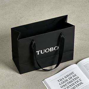 Custom Matte Black Kraft <b>Gift</b> <b>Bags</b> with Premium Handles Luxury Boutique Packaging Foil Pantone Logo Printing - Product Image 5