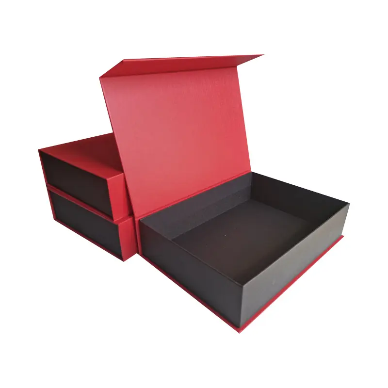 Özel baskılı lüks saç peruk giyim kozmetik ambalaj siyah kırmızı sert katlanır manyetik kapatma hediye kutusu