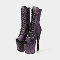 Imprimé Serpentine 20cm Talon Aiguille Style Européen et Américain Sexy Plateforme Étanche Sensuelle à Lacets Fermeture Éclair Semelle Extérieure en Caoutchouc