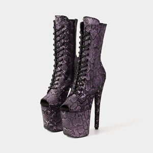 Imprimé Serpentine 20cm Talon Aiguille Style Européen et Américain Sexy Plateforme Étanche Sensuelle à Lacets Fermeture Éclair Semelle Extérieure en Caoutchouc - Product Image 2