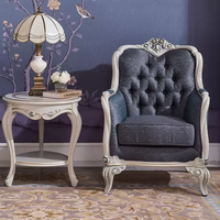 Fauteuil individuel de luxe français en bois massif et tissu, avec fermeture éclair, pour salon de villa, fauteuil sculpté à dossier haut, style chaise tigre