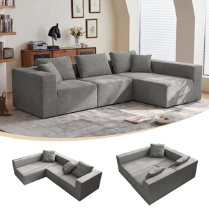 Sofá Seccional de Corduroy Estilo Nube, Tapizado, Modular, con Asiento Ajustable para Sala de Estar o Apartamento - Product Image 1