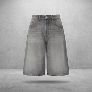 Pantalones Cortos Bermuda para Hombre, Estilo Vintage, Cintura Media, Tejido 100% Algodón, Denim, Pierna Ancha, Largura hasta la Rodilla, Color Gris Lavado - Product Image 3