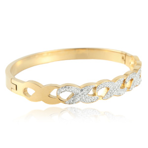 Pulsera de cristal para mujer, tono dorado, hueca, con incrustaciones de diamantes de imitación, para uso diario, 13021 - Product Image 4