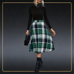 Oferta en Temu: Falda midi a cuadros de moda para mujer, cintura alta, corte acampanado, ideal para combinar en capas en climas frescos. - Product Image 6