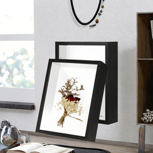 Présentoir double en <span class=keywords><strong>bois</strong></span> noir design avec verre flottant profond pour fleurs, spécimens, décoration intérieure, personnalisable OEM - Product Image 3