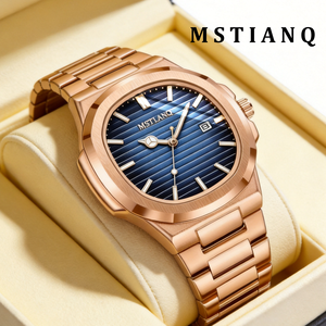 Orologio da uomo al quarzo quadrato in oro rosa di lusso, alla moda, impermeabile, con luce notturna, data, cinturino in acciaio inossidabile da uomo - Product Image 1