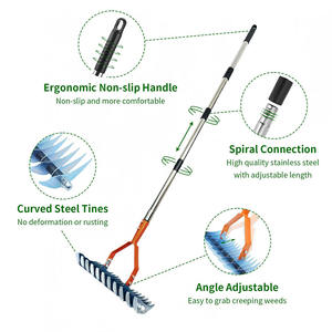 Râteau à paillis détachable 1,7 m, manche métallique 4 sections, outil de désherbage pour gazon, en acier au carbone thermolaqué, 20 dents - Product Image 4