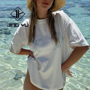 Camiseta Informal de Verano con Logotipo Personalizado para Mujer, Camiseta Gráfica de Moda, Camiseta Holgada con Cuello Redondo, Camiseta de Manga Corta de Algodón para Mujer - Product Image 3