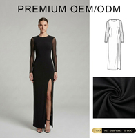 Robes longues élégantes et simples pour femmes, avec manches, à fente haute, sexy, pour l'automne, sous marque privée, fabrication OEM