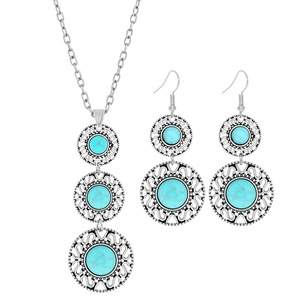 <b>Necklace</b> And Earring <b>Set</b> Turquoise Alloy Bohemian Style Women's Jewelry Party Fashion Antiqued <b>Silver</b> Plated - Product Image 5