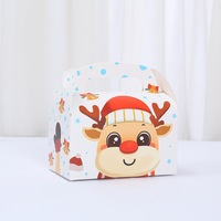 Boîte à gâteau de Noël en papier motif dessin animé mignon, design bonhomme de neige et élan, emballage portable pour pâtisserie pour les fêtes de fin d'année