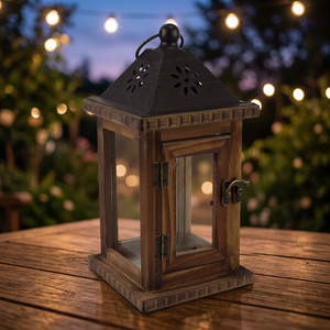 Porte-bougie en verre en forme de cœur en bois, imprimé sérigraphié, avec poignée en métal, pour la décoration de Noël à la maison, fabriqué en Inde - Product Image 3
