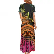 Wholesale Reggae Women Clothing Dress Casual Samoan Puletasi Dress Tapa Flower Print Custom Ladies Long Pencil Dresses