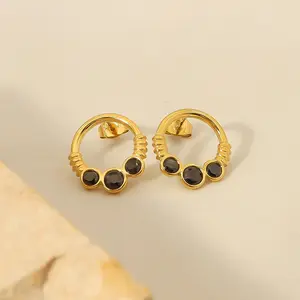 Bông Tai Zircon Nhỏ Đơn Giản Bằng Vàng Thật 14K Mạ Thép Titan Phong Cách Quốc Gia Thập Niên 80 Phong Cách Retro Cho Nữ Trang Sức 2023