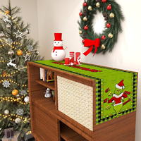 Chemin de table en lin Grinch pour Noël, décoration de table amusante pour les fêtes, tissu en lin naturel pour salon, salle à manger, fête, maison, cuisine