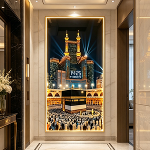 Customize Makkah Kaaba Wall Art High Detail Gift Islamic Home Decoration Entrance Living Room LED Crystal Porcelain <b>Painting</b> - Product Image 5