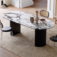 Table à manger en pierre frittée avec base en bois massif, style Mid-Century Modern, taille personnalisée, vente en gros