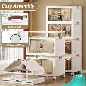 Home Folding Storage Cabinet Collapsible <b>Wardrobes</b> Organizers Multifunctional Stackable PP Storage <b>Box</b>&Bins Wheels 35L Capacity - Product Image 3