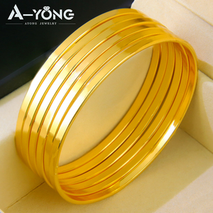 Ayong đồ trang sức đơn giản <span class=keywords><strong>22K</strong></span> mạ vàng Bangle bán buôn thanh lịch không xỉn Brass Bangle Set cho phụ nữ - Product Image 2