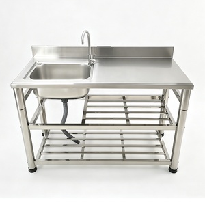 Fregadero comercial de acero inoxidable de 60 mm con un solo tazón, gabinete seccional de 2 niveles con estante inferior, mesa de preparación <span class=keywords><strong>extraíble</strong></span> para <span class=keywords><strong>cocina</strong></span>. - Product Image 5